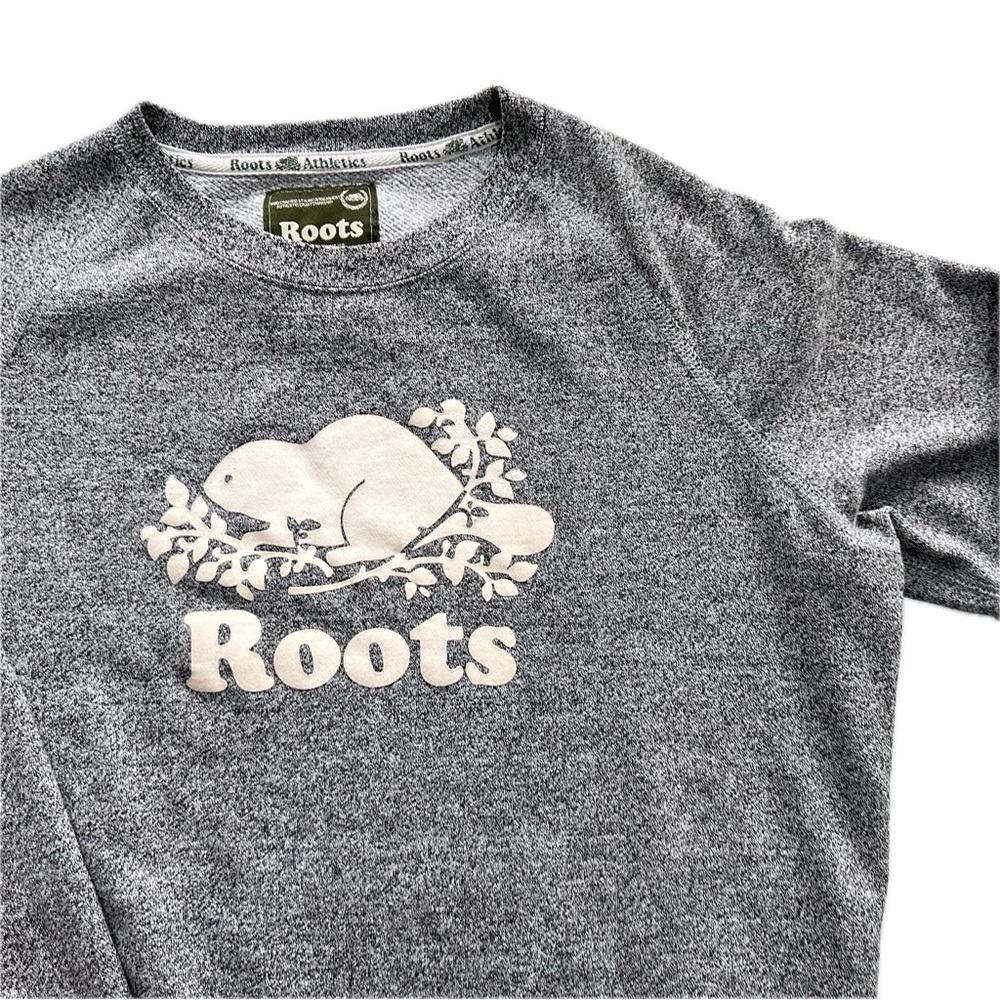 Roots Beaver Logo Crewneck Sweatshirt Heathered Grey Size Medium